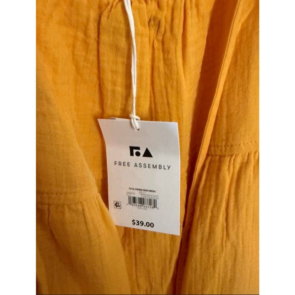 Free Assembly Sunny Yellow Tiered Cotton  Criss Cross Back Maxi Trapeze Dress - Picture 6 of 6